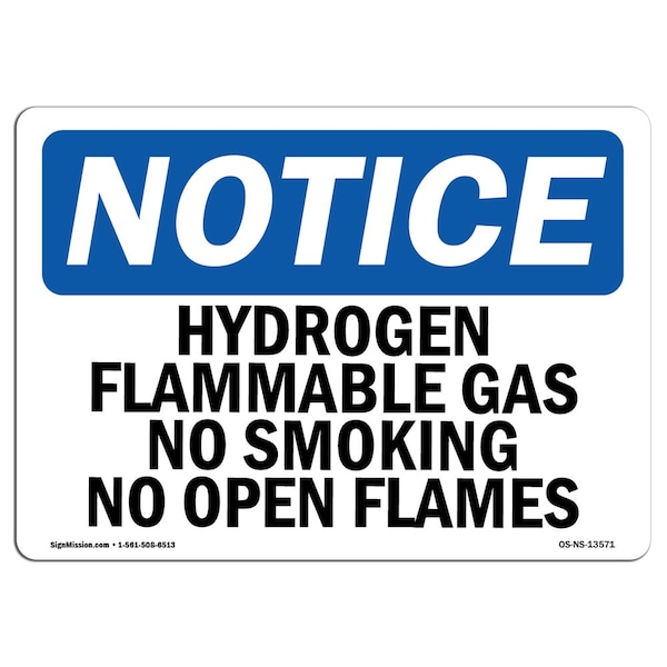 Sign, 3.5" H, 5" W, Hydrogen Flammable Gas No Smoking No Open Flames Sign, Landscape, 10PK